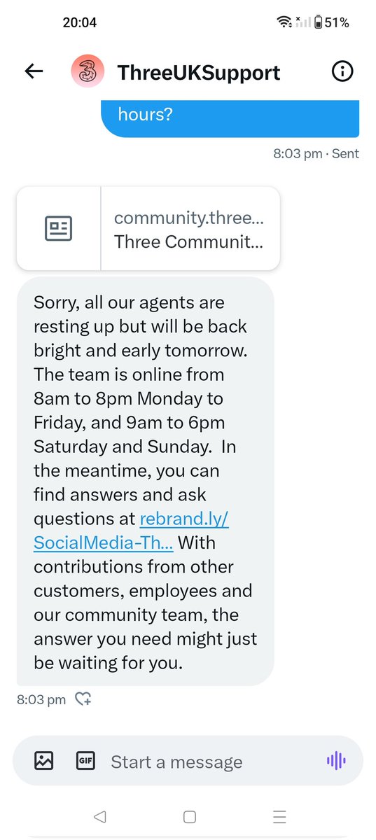 Hi <a href="/three/">Three</a> glad everyone is resting up whilst my phone doesn't work. Thanks, so pleased to be paying for this service. #threenetwork
