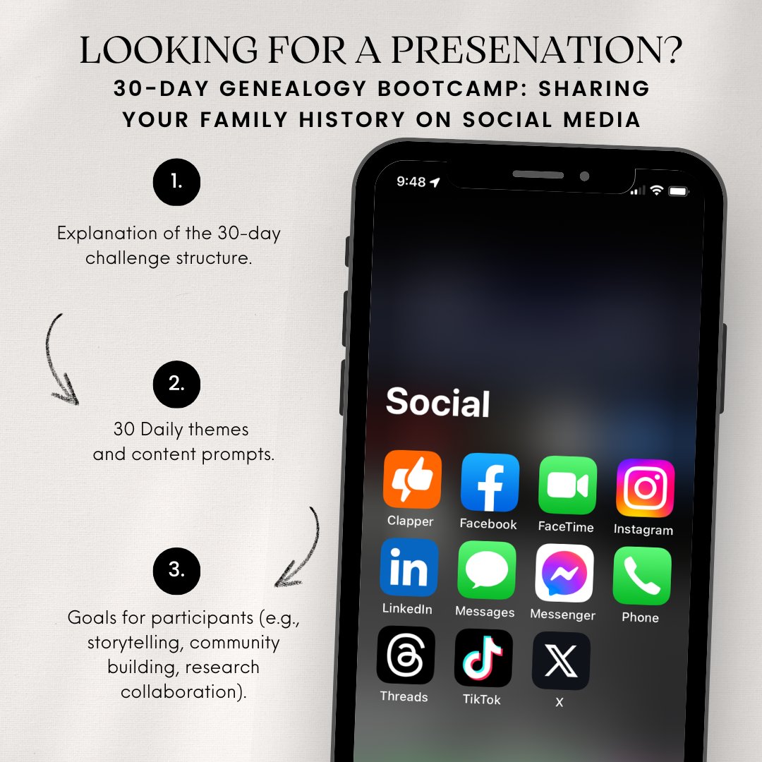 Ready to link the past to the digital present? 🖥️ My 2024 presentations for genealogy enthusiasts are here to guide you. Visit my site to join the journey! #FamilyTree #DigitalGenealogy mtr.cool/drbjiinavd