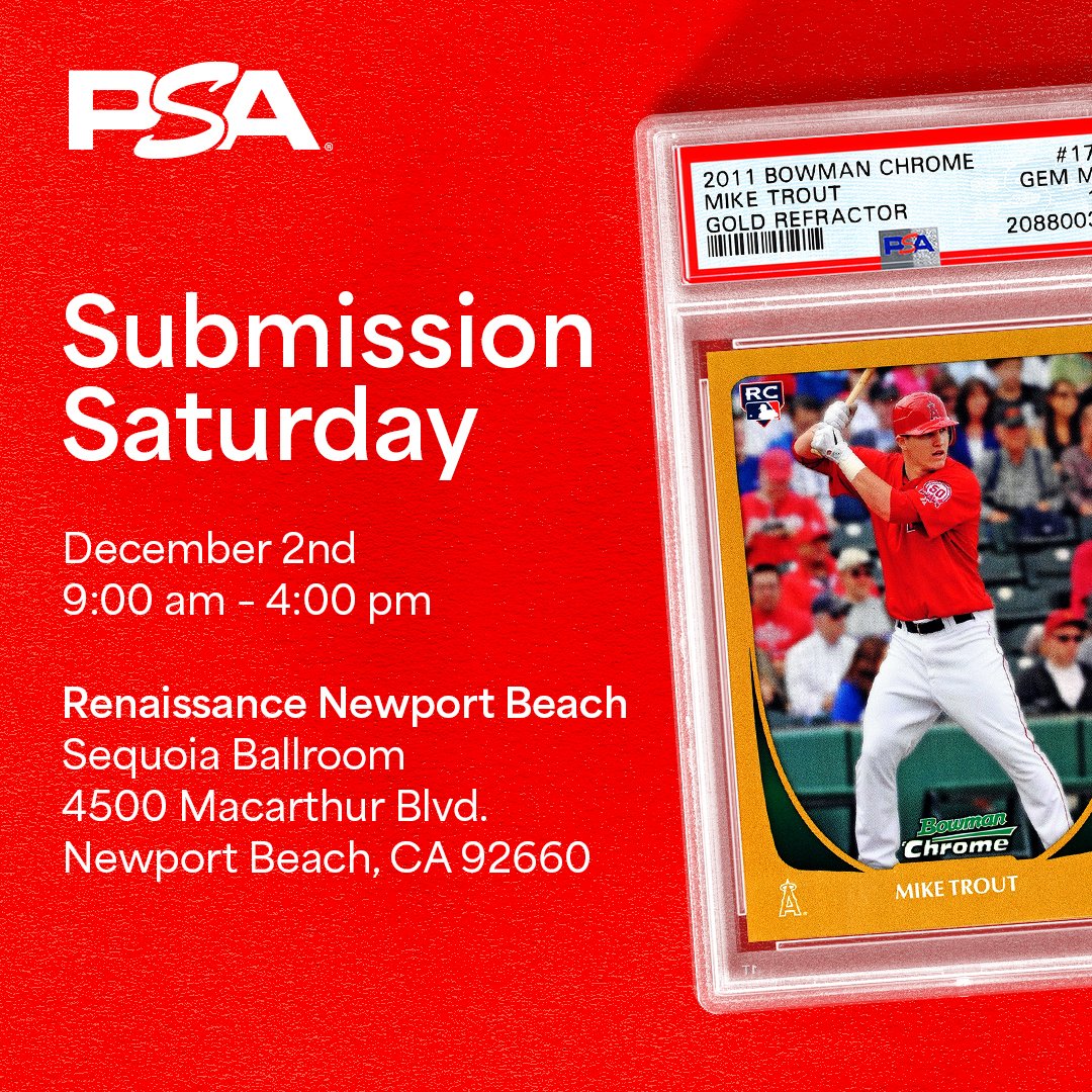 𝙍𝙀𝙈𝙄𝙉𝘿𝙀𝙍 – PSA Submission Saturday returns this weekend in Newport Beach. We'll be accepting grading drop-offs at all service levels for cards, Funko Pop! and video games, plus on-site autograph authentication services available. FULL DETAILS ➡️ psacard.com/shows