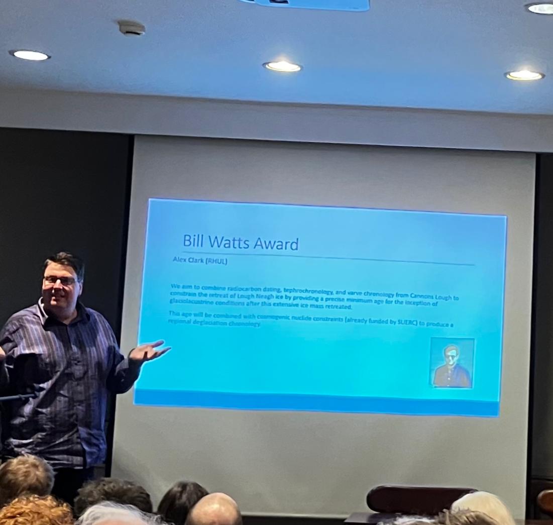 AlexMClark97's tweet photo. Delighted and honoured to have received the Bill Watts Award from @Quaternary_Irl this evening! This award will fund radiocarbon dates @14_chrono from one of our study sites to help refine the timing of deglaciation in northeast Ireland - a big part of my PhD project! https://t.co/t35gnTWDJp