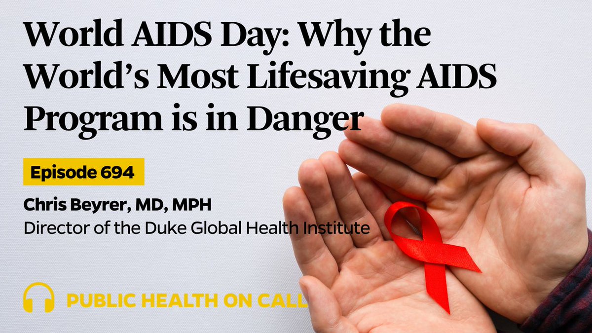 Johns Hopkins Bloomberg School of Public Health (@johnshopkinssph) on Twitter photo On #WorldAIDSDay, <a href="/ChrisBeyrer/">Chris Beyrer</a> joins <a href="/PublicHealthPod/">Public Health On Call</a> to talk about <a href="/PEPFAR/">PEPFAR</a>, a program credited with saving 25 million lives over the past 20 years, and what's at stake if Congress doesn't reauthorize it.
johnshopkinssph.libsyn.com/694-world-aids… On #WorldAIDSDay, <a href="/ChrisBeyrer/">Chris Beyrer</a> joins <a href="/PublicHealthPod/">Public Health On Call</a> to talk about <a href="/PEPFAR/">PEPFAR</a>, a program credited with saving 25 million lives over the past 20 years, and what's at stake if Congress doesn't reauthorize it.
johnshopkinssph.libsyn.com/694-world-aids…