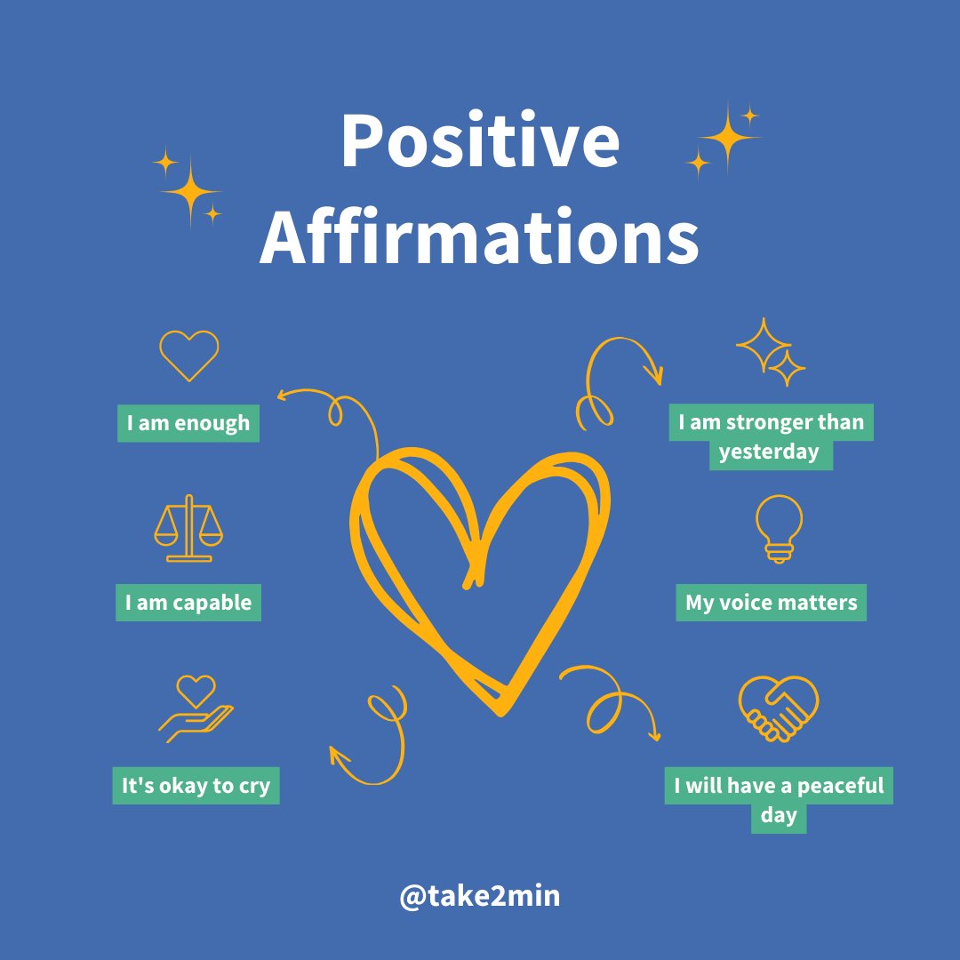 take2min's tweet photo. ✨ Mental wellness tip of the day: Start with a positive affirmation every morning to set a joyful tone for your day. #MentalWellness #PositiveAffirmations #Take2Minutes https://t.co/ibgv7gHw3Q