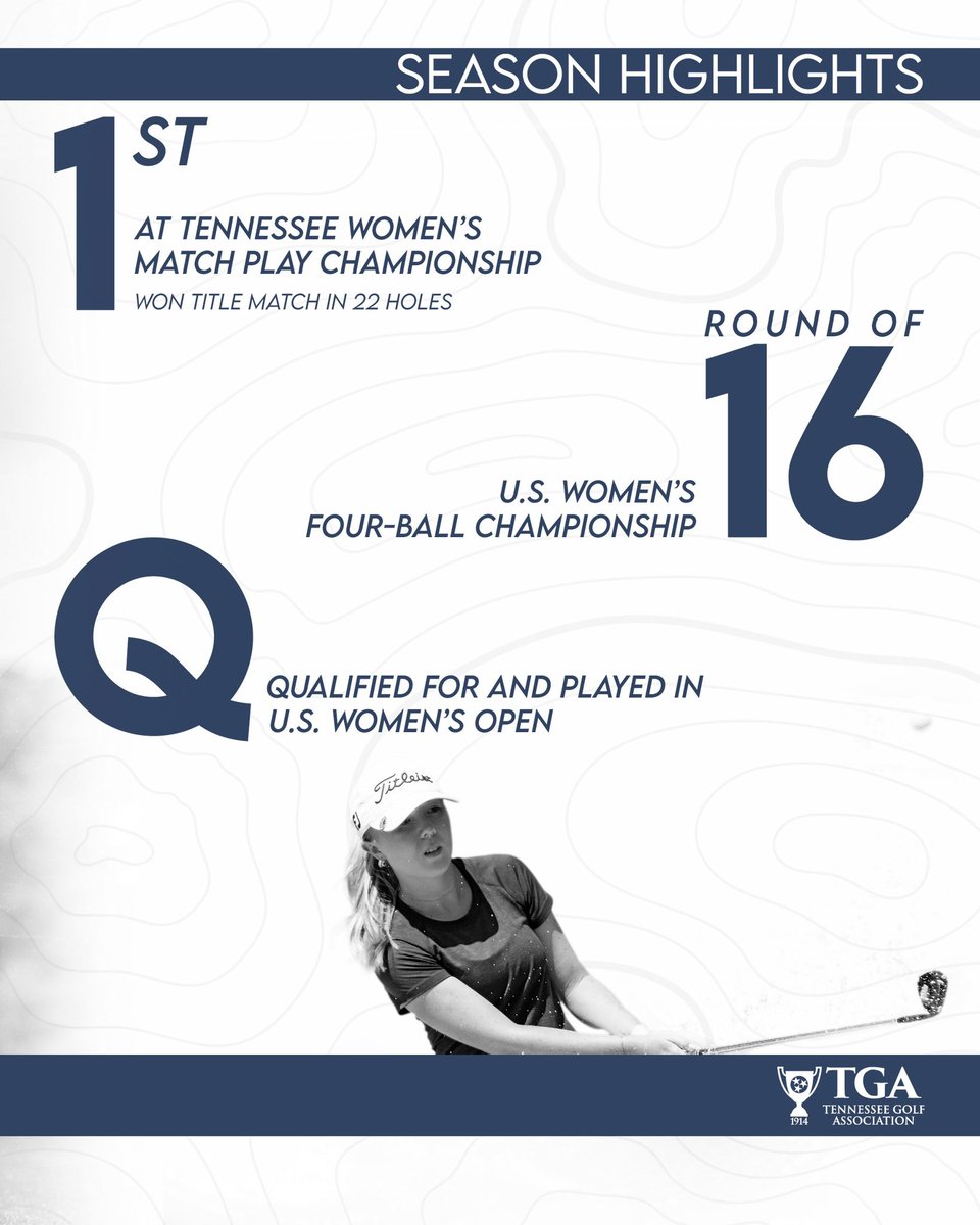 TNgolf's tweet photo. 🥇Sophie Linder is the first person in TGA history to win the Girls’ Junior and Women’s Player of the Year Awards in the same year!

It started with a win in extra holes at the Tennessee Women’s Match Play and culminated with her start at the @uswomensopen! https://t.co/lNsc9EyvwE
