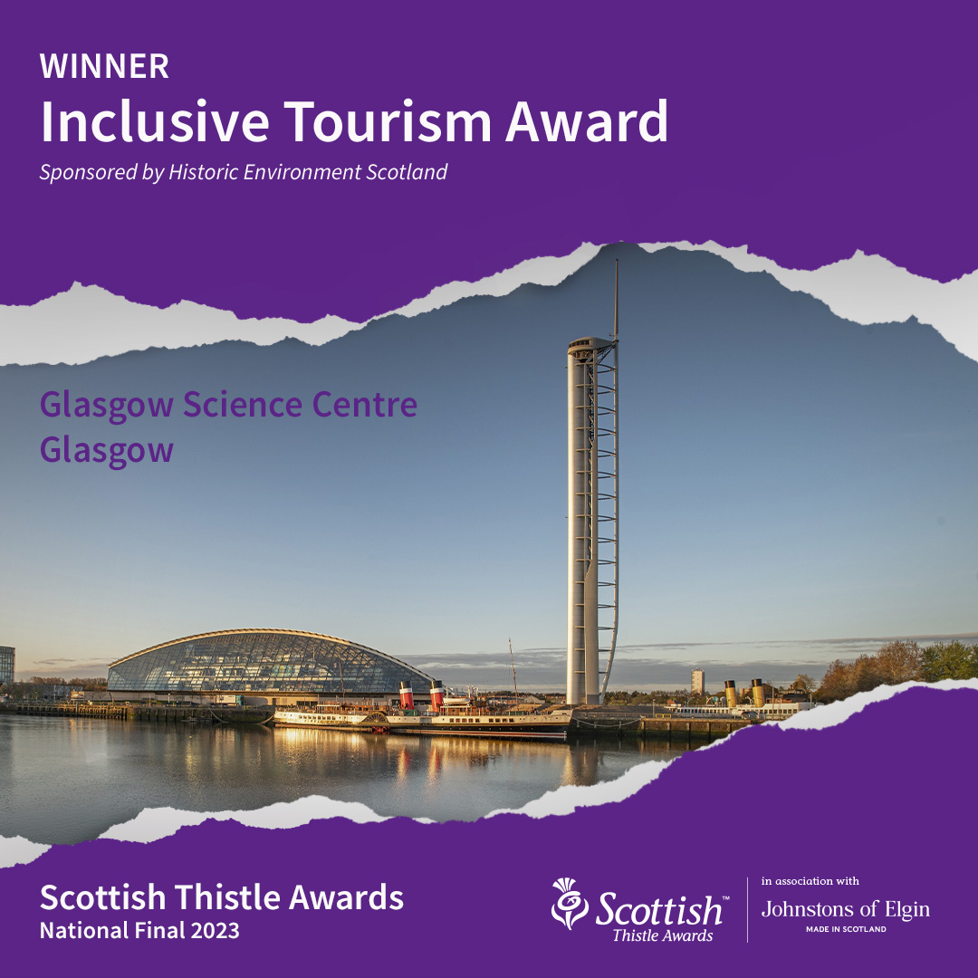 VisitScotNews's tweet photo. The winner of the Inclusive Tourism Award is Glasgow Science Centre @gsc1 who were commended by judges for their holistic approach to providing an environment where everyone can feel included. https://t.co/jAzy7jwHXZ