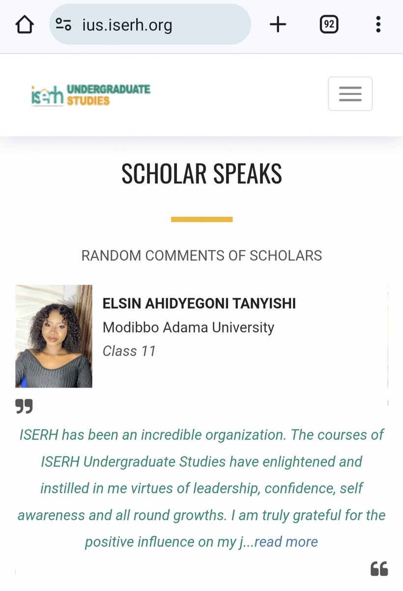 iserhnigeria's tweet photo. "ISERH is indeed an organization with great impacts, not only on me, but on the world in general. Their tireless effort to build a literate, peaceful, religiously tolerant and peaceful nation..."
✍🏻 Elsin @tanyishielsin
Civil Engineering Student
@MAUYola
#ISERHScholarSpeaks https://t.co/q2569nxx89