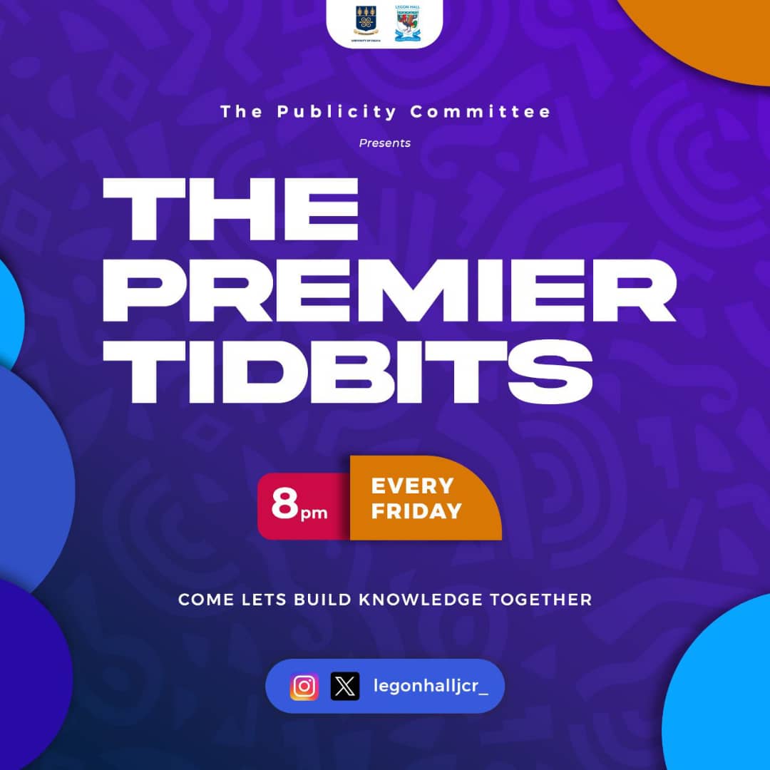 legonhalljcr_'s tweet photo. This is an exciting News!
The Publicity committee presents to you THE PREMIER TIDBITS🎉🎉🎉
This and every Friday to gain knowledge about academics, health, life hacks, personalites and other interesting edutainment
Watch this space 🌠
#Legon
#ThePremier Tidbits https://t.co/eKyz4ZtL5j