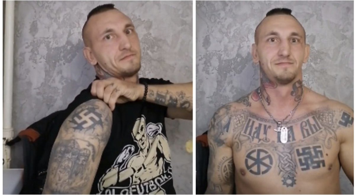 RusiaSeMueve's tweet photo. Hoy posas con la foto de Putin y la hoz y el martillo a tu espalda, mañana con una esvástica tatuada en tu cuerpo, clásico antifascista ruso.  

Estos son los desnazificadores que ponen palote a la izquie[R]da española. https://t.co/P7h0MTvxJD