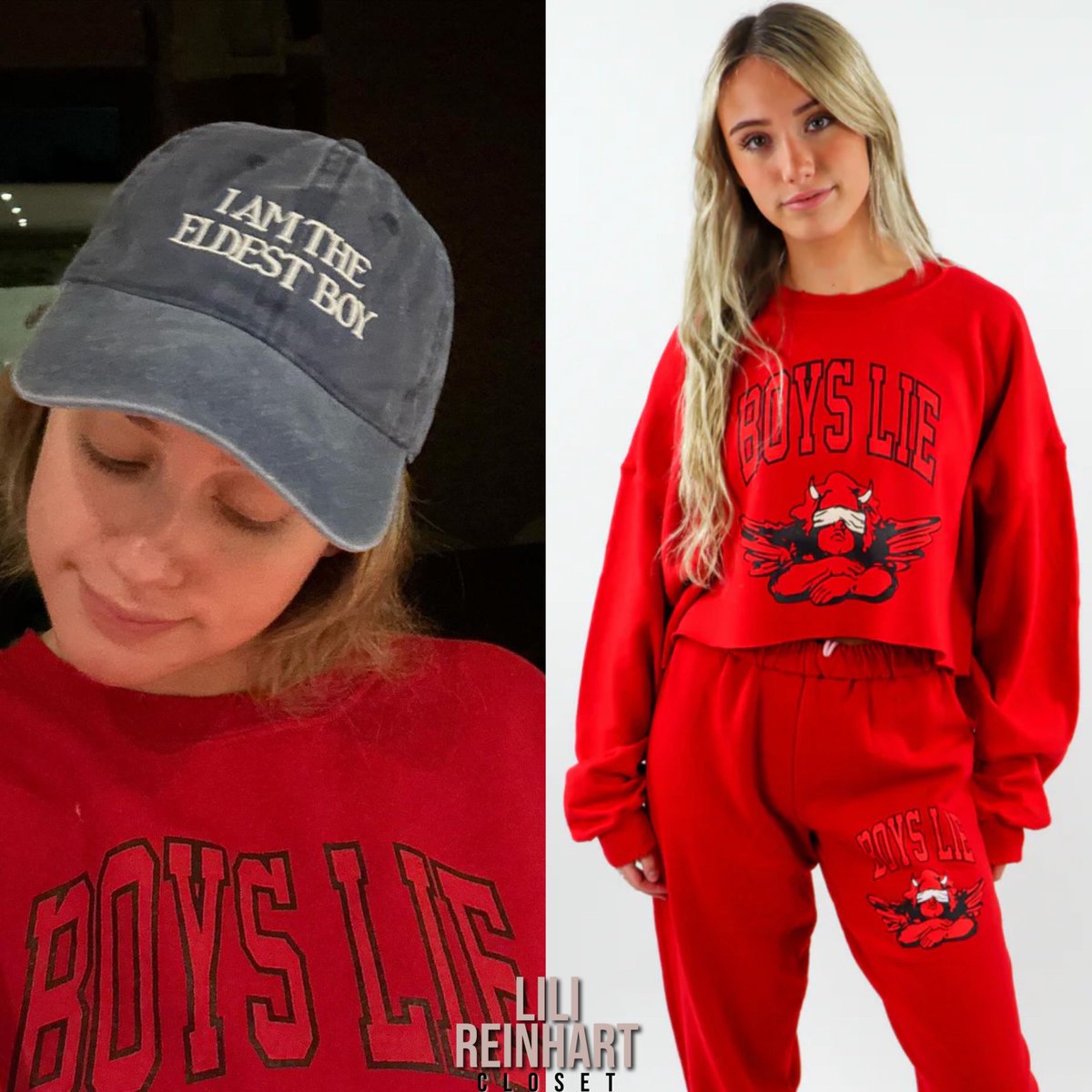 lilircloset's tweet photo. Lili Reinhart wore her #BoysLie ‘Dream Team Crewneck’ (Sold Out) and the #ReadReceipts ‘"I AM THE ELDEST BOY" Succession Hat’ ($30) in a photo posted to Instagram - December 1st, 2023. https://t.co/q0pzkCGH25