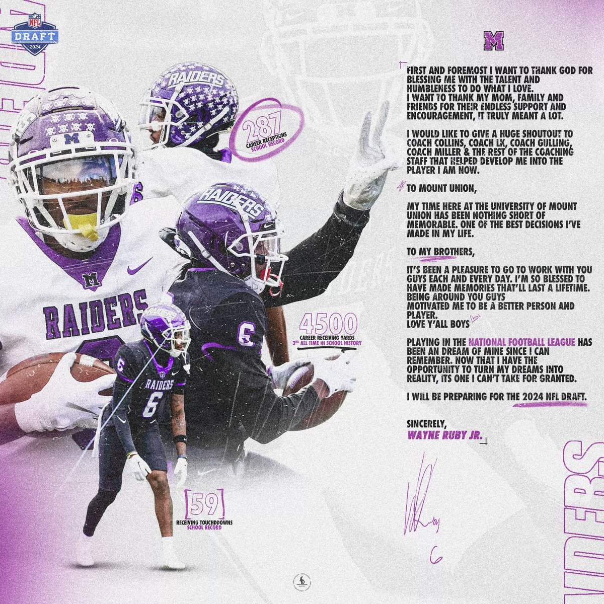 Raider nation Thank you @purpleraiders @MountUnionFB 💜 Jeremiah 29:11 “For I know the plans I have for you,' declares the LORD, 'plans to prosper you and not to harm you, plans to give you hope and a future.'
