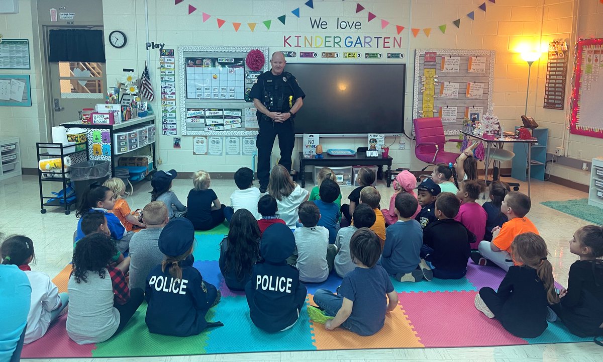 TVKindergarten's tweet photo. A big thank you to Mr. Randall and Officer Milton for teaching us more about community helpers! #TVTigers2023 @drlanaluttrell https://t.co/yErtPEJsTZ