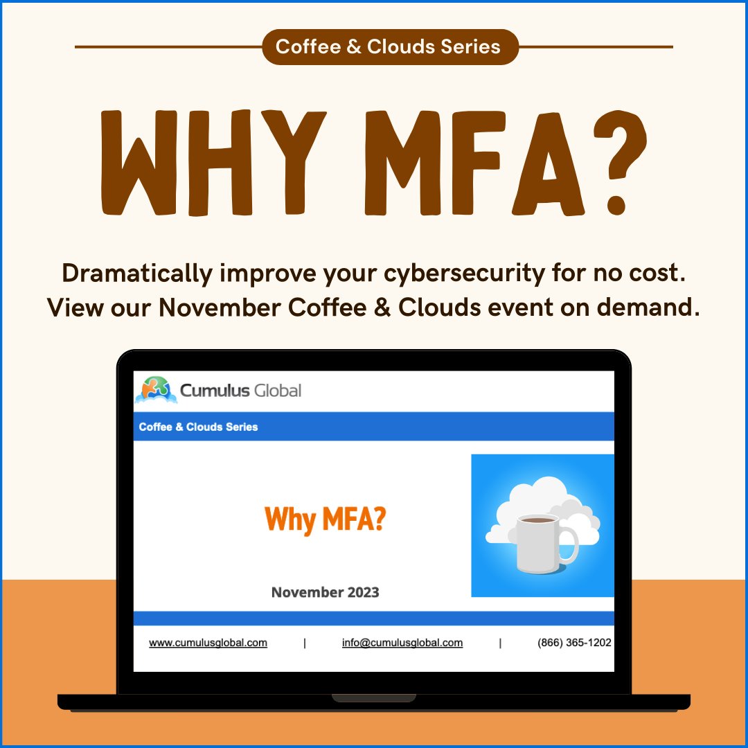 allenfalcon's tweet image. Research suggests that MFA can prevent 99.9% of account-compromised attacks. View “Why MFA,” our November Coffee & Clouds event, on demand. hubs.ly/Q02b50fB0
#cybersecurity #cloudsecurity #clouddataprotection #managedcloudservices #smallbusiness #smb #mfa