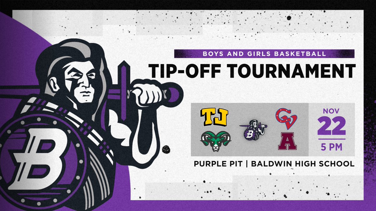 BaldwinAthDept's tweet photo. GAMEDAY IS BACK!!!
Boys and Girls Double Header Tip-Off Tournament !🏀

📍Baldwin High School
⏲️Boys @ 5:00pm 
🆚 Altoona Area HS
⏲️Girls @ 7:00pm
🆚 Pine-Richland HS

@BHSBoysBBall_ @BHSGirlsBBall_ @BHSActivities @purbalite

#PURPLEPIT https://t.co/fTjN5ATtpm