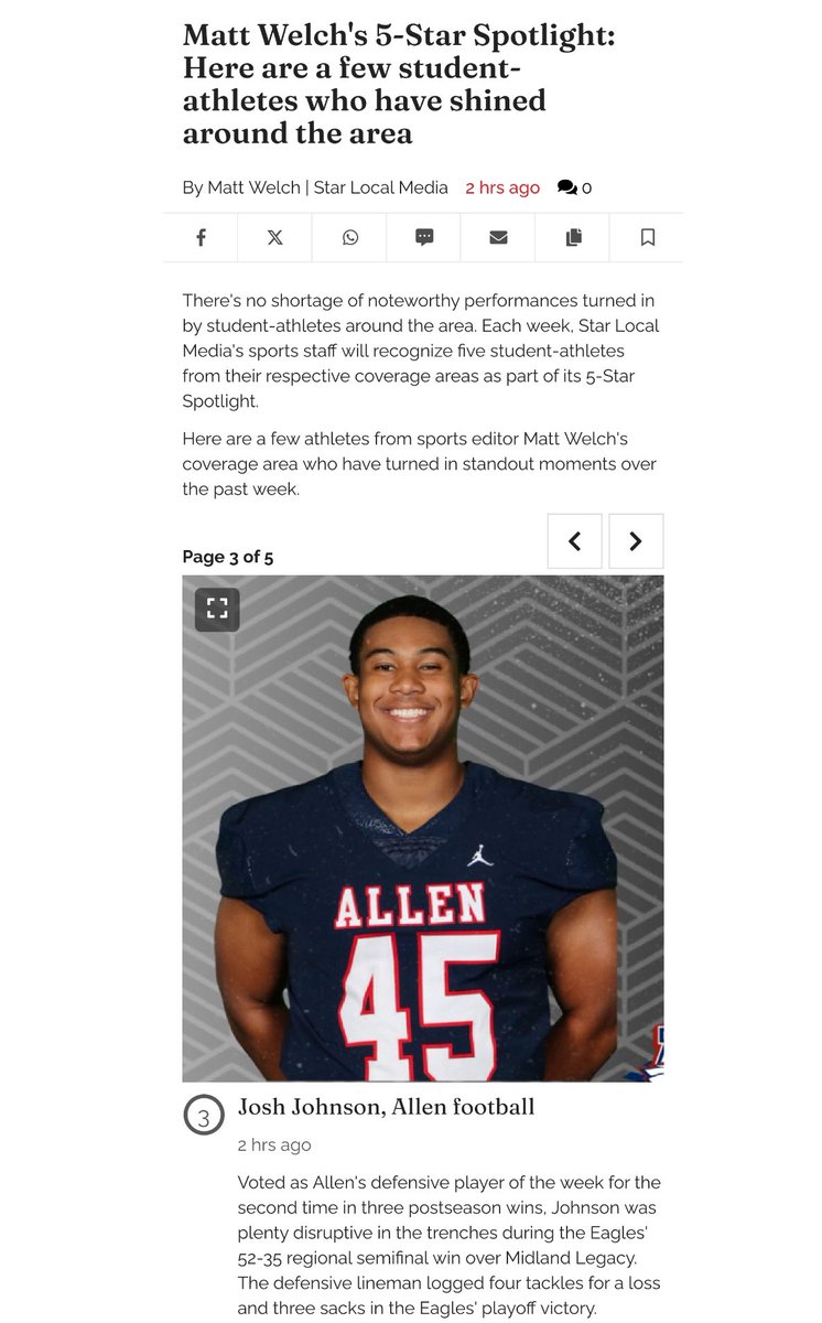 Joshua Johnson (@joshjohnson_24) on Twitter photo Thank You <a href="/starlocalmedia/">Star Local Media</a> and <a href="/MWelchSLM/">Matt Welch</a> for naming me a spotlight athlete!
<a href="/RecruitAllen/">Allen Eagles Recruiting</a>|#BTB Thank You <a href="/starlocalmedia/">Star Local Media</a> and <a href="/MWelchSLM/">Matt Welch</a> for naming me a spotlight athlete!
<a href="/RecruitAllen/">Allen Eagles Recruiting</a>|#BTB