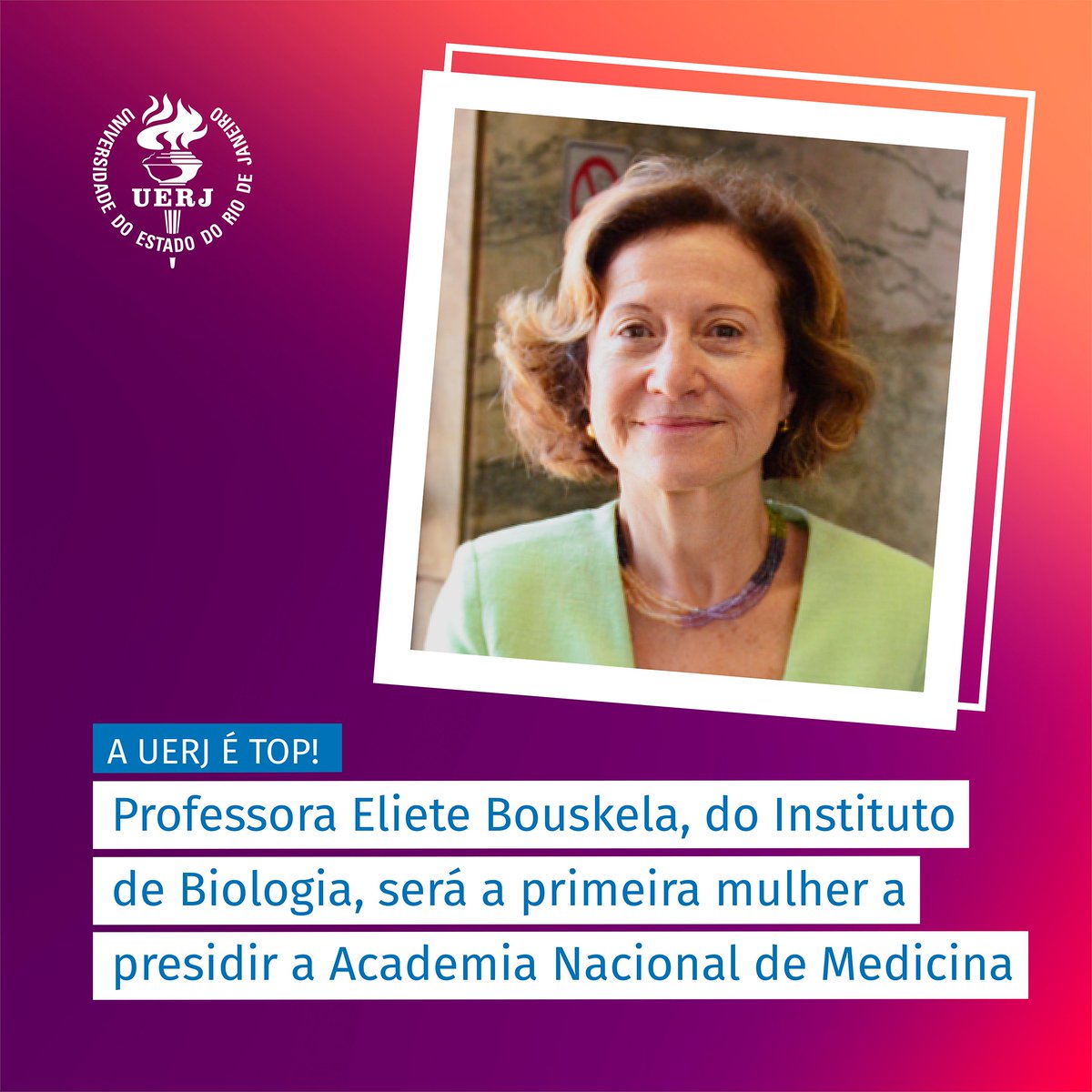 Uerj Oficial (@uerj_oficial) on Twitter photo A professora Eliete Bouskela, do Ibrag da #Uerj, foi eleita, nesta quinta (30), presidente da Academia Nacional de Medicina (ANM). Ela será a primeira mulher a ocupar o cargo máximo da entidade, fundada em 1829. Saiba mais: bit.ly/ElieteANM
#UerjéTop #Medicina A professora Eliete Bouskela, do Ibrag da #Uerj, foi eleita, nesta quinta (30), presidente da Academia Nacional de Medicina (ANM). Ela será a primeira mulher a ocupar o cargo máximo da entidade, fundada em 1829. Saiba mais: bit.ly/ElieteANM
#UerjéTop #Medicina