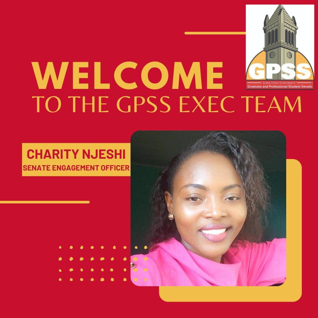 ISUGPSS's tweet image. While we are sad that Efraín will be leaving us, we are also excited to announce and welcome Charity as our incoming GPSS Senate Engagement Officer! 
Charity was unanimously elected to take over the SEO position from Efraín in January 2024 at our general meeting this week.