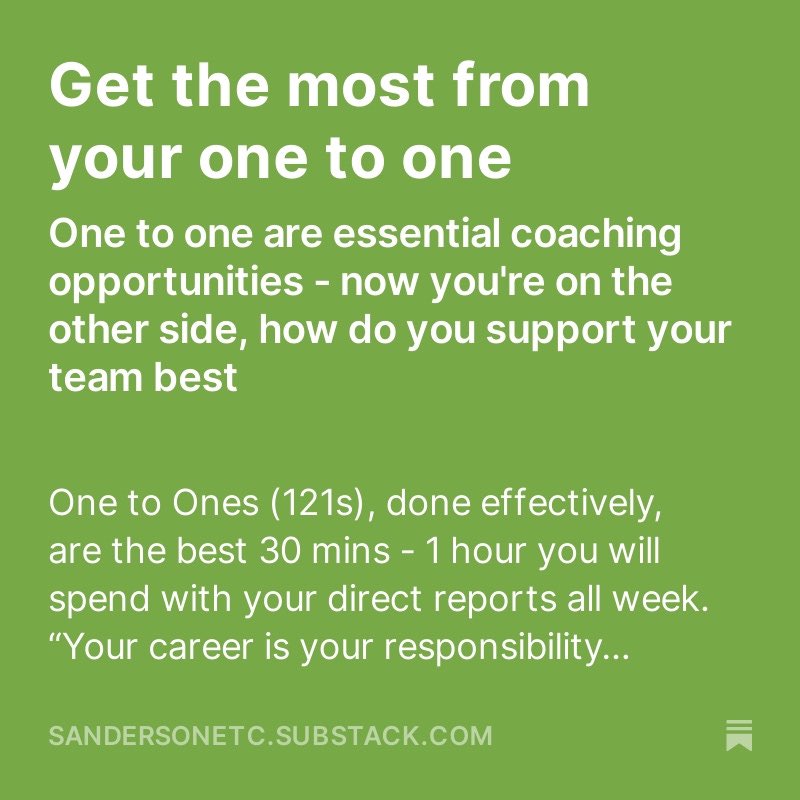 Are you getting the most from your one to ones? These should be some of the best sessions for your product managers each week - it’s dedicated coaching time. Read about my approach in my new space to write about #ProductManagement  open.substack.com/pub/sandersone…