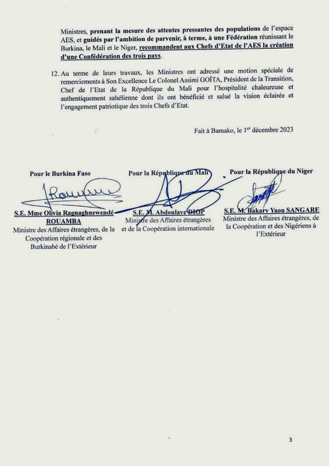 #AESinfo | 🇧🇫🇲🇱🇳🇪
🚨#Urgent La première réunion des ministres des affaires étrangères de l'Alliance des États du Sahel (AES) s'est terminée ce vendredi à Bamako, au Mali.