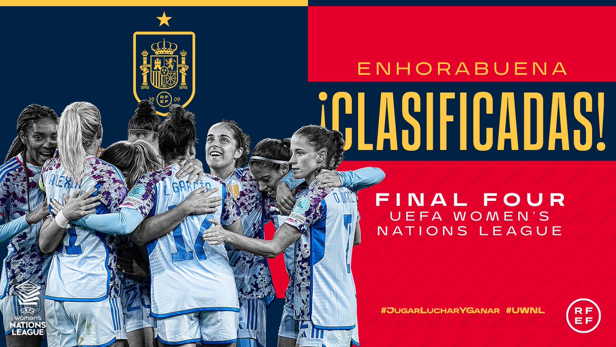 SEFutbolFem's tweet photo. 💥 𝗖𝗟𝗔𝗦𝗜𝗙𝗜𝗖𝗔𝗗𝗔𝗔𝗔𝗔𝗔𝗔𝗔𝗔𝗔𝗔𝗦 💥

ESTAREMOS EN LA 𝗙𝗜𝗡𝗔𝗟 𝗙𝗢𝗨𝗥 DE LA #UWNL

⭐️ Las campeonas del mundo lucharán por clasificarse para los Juegos Olímpicos de París.

#JugarLucharYGanar https://t.co/yWCDZkC7Gw