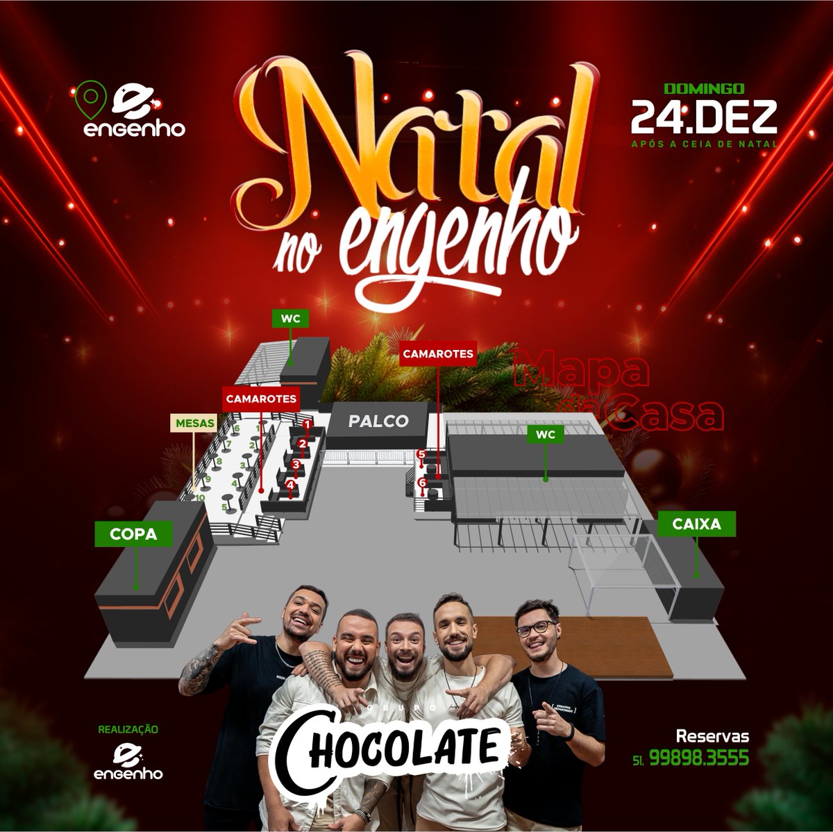 EngenhoClub's tweet photo. Hoje viemos lançar o mapa organizado pela casa para o Natal no Engenho!

Escolha o seu espaço favorito, clique no link da Bio para comprar ingresso ou entre em contato pelo telefone referente aos camarotes e mesas!

Confirmação de Mesas e Camarotes:

➡️(51) 99898-3555.

#Engenho https://t.co/bc2ffuav3j