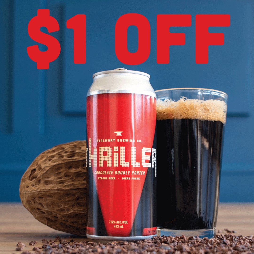 Thriller double chocolate porter sale is on for the weekend.
Loaded with <a href="/HummingbirdChoc/">HummingbirdChocolate</a> Hispaniola goodness, it's a real treat. Come by and try!

#CarletonPlace #oncraftbeer #613beer #chocolateporter