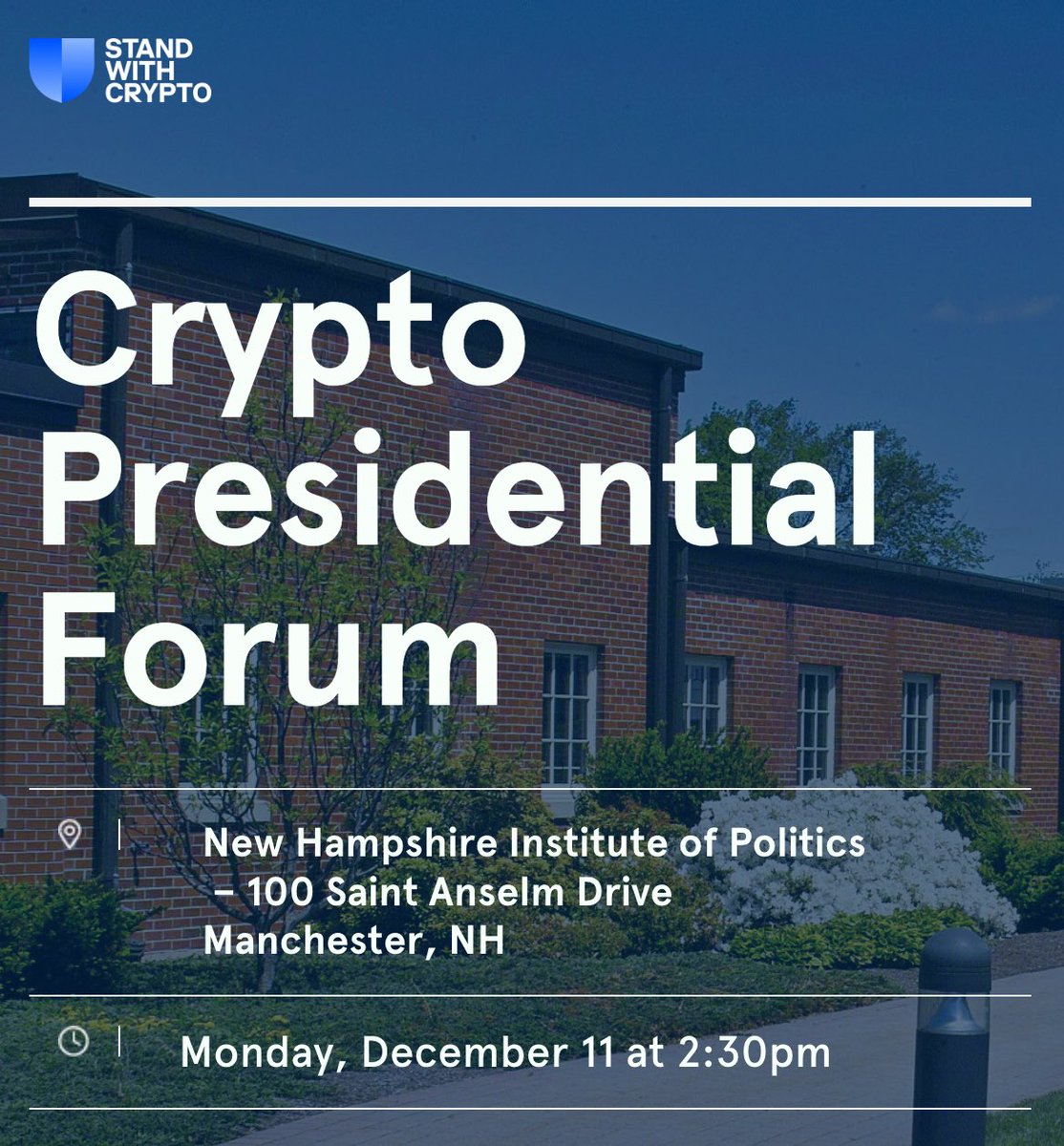 We are excited to announce the first-ever Crypto Presidential Forum! Join  us in New Hampshire to hear directly from candidates about their positions  on crypto policy and a wide range of other