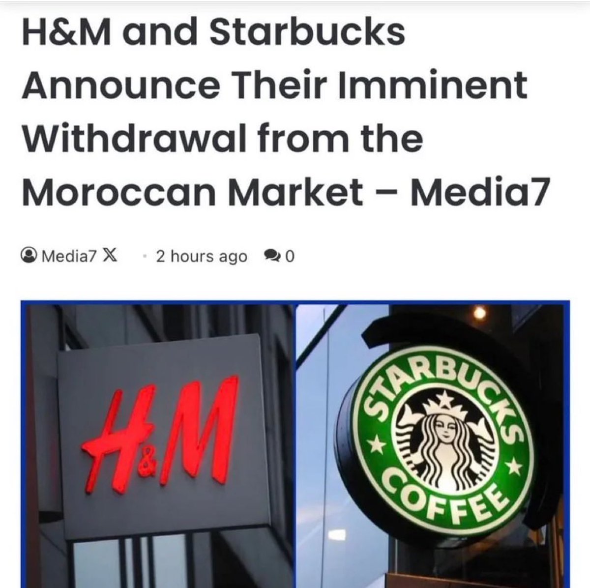 yasmeeneh's tweet photo. محل ملابس H&amp;M و ستاربكس تنسحب من المغرب بسبب المقاطعه
عاش يا مغرب العز https://t.co/Je8dKn5XNJ