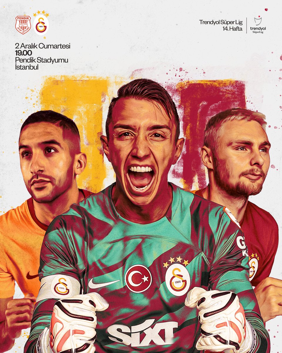 #BugünGünlerdenGALATASARAY 💪

🏆 Trendyol Süper Lig 2023-2024 Sezonu
🗓️ 14. Hafta
⚽ S.Y. Pendikspor
📆 02.12.2023
⏰ 19.00
🏟️ Pendik Stadyumu
📲 #PSvGS
