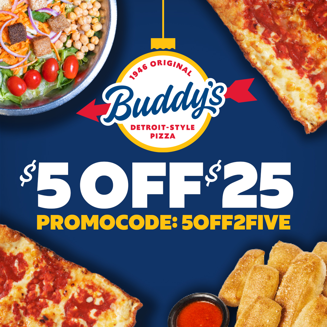 The weekends are better with Buddy's…
especially with $5 off your next $25 order when you use promocode 5OFF2FIVE
.
.
.
Valid for dine-in or carry-out. Not valid with any other discount or specials. One offer per order. Expires at 11:59pm ET on 12/3/23