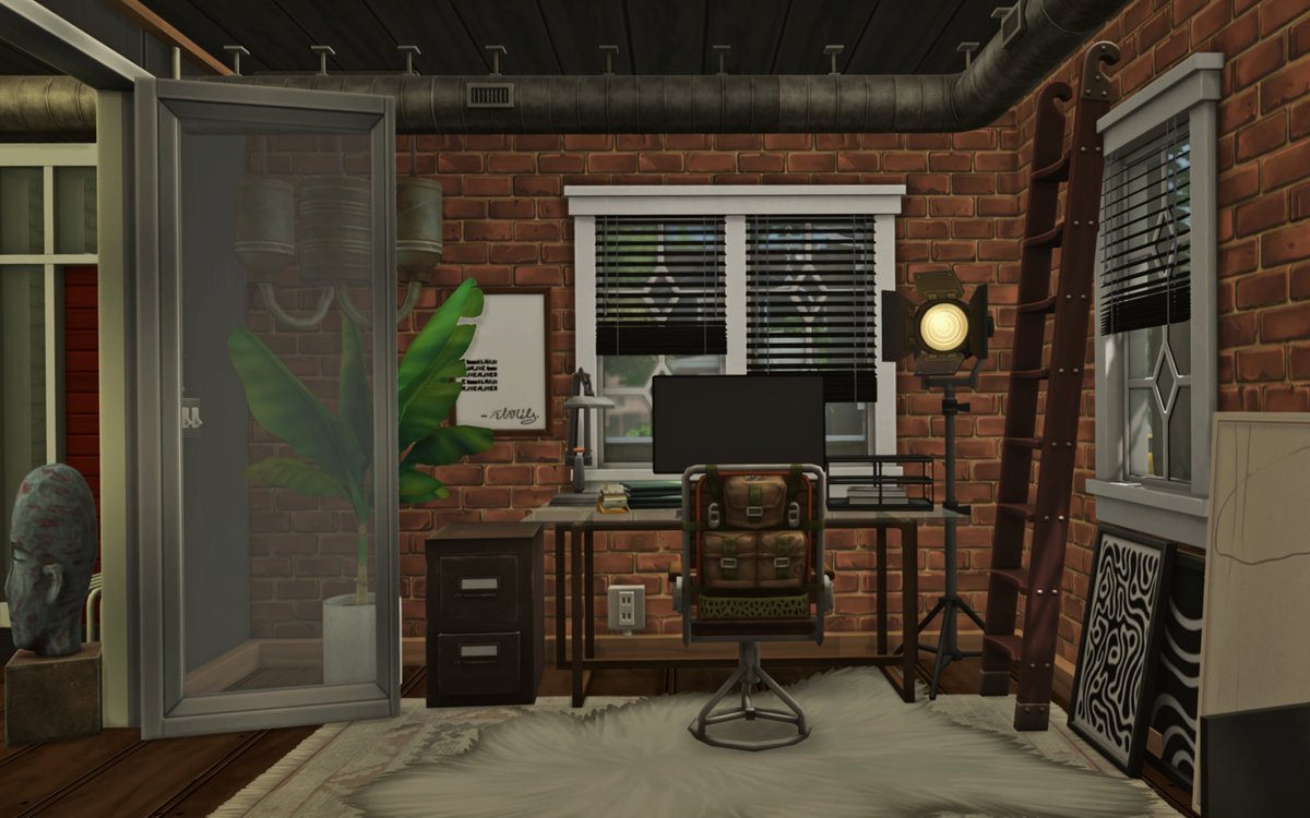 jessi_writes's tweet photo. Next up: A Craftsman house renovated in an industrial style. I'm super happy with how the closet doors turned out, that was a fun idea that really paid off. #ShowUsYourBuilds #Sims4 https://t.co/yXJnodvluO