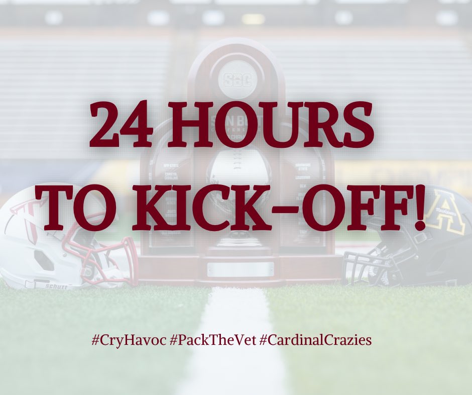 troyboyzpodcast's tweet photo. The SBC Championship is less than 24 hours away!!! Let's #PackTheVet and cheer the Trojans onto victory!! The Boyz will be there 😤😤😤
#CryHavoc #CardinalCrazies #Section116 #No8BallsWelcome #SumrallEra https://t.co/3DH8vuNVe3