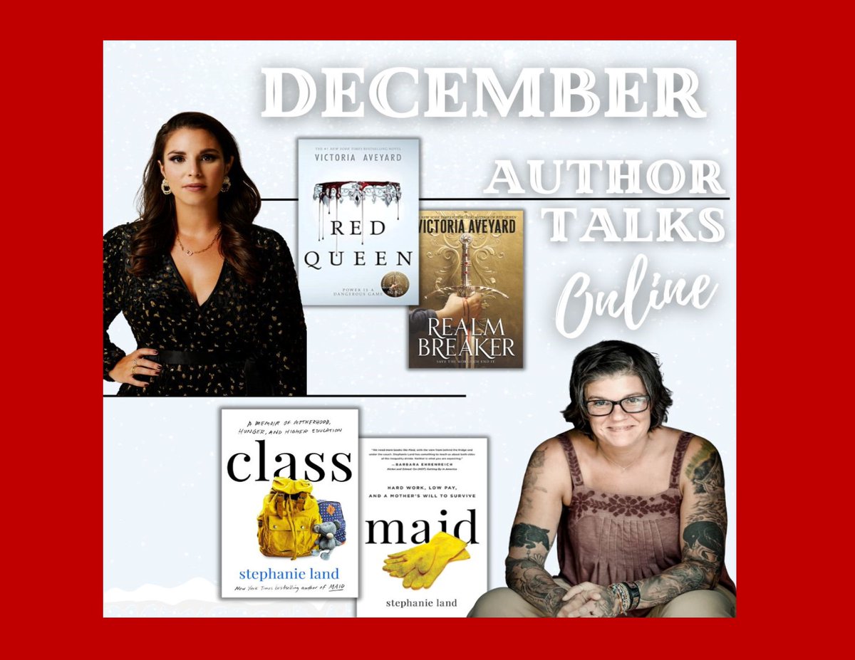 Check out the exciting author talks coming this month!  Visit the registration page for more information on each talk and to register for these special virtual events.  #authortalk #VictoriaAveyard #YAFantasyFiction #RedQueenSeries #StephanieLand #Memoir  ow.ly/jSHB50Qc74v