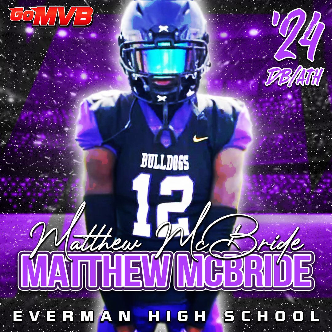 🚨Player Spotlight🚨⁠
MATTHEW MCBRIDE
'24 DB/ATH
Everman HS, TX
More Info: app.gomvb.com/profile/matthe…
Follow: <a href="/playbo1mat/">Matthew McBride</a>
⁠
#gomvb #hsfootball #studentathlete #collegerecruit #collegerecruiting #athlete