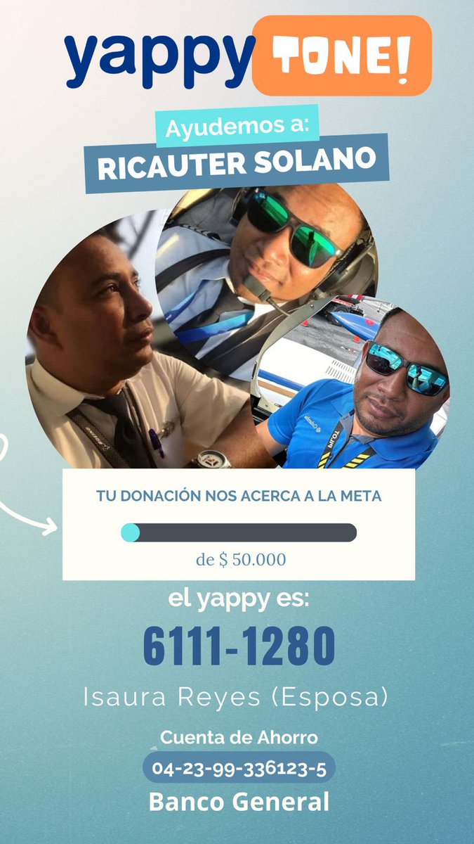 Apoya al capitán Ricauter Solano, quien aún se encuentra hospitalizado  luego del accidente aéreo ocurrido la semana pasada cerca al Colegio Chino  Panameño.