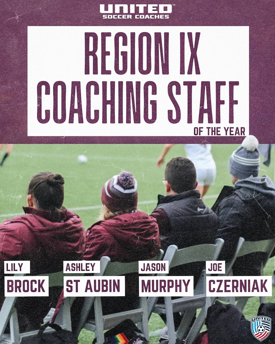 UWL_Soccer's tweet photo. Congratulations to head coach Jason Murphy and assistant coaches Ashley St Aubin, Joe Czerniak, and Lily Brock on receiving Region IX Coaching Staff of the Year for the second year in a row! #UWLSoccer #FinditWithin #Believe https://t.co/Yx5N9h7E9I
