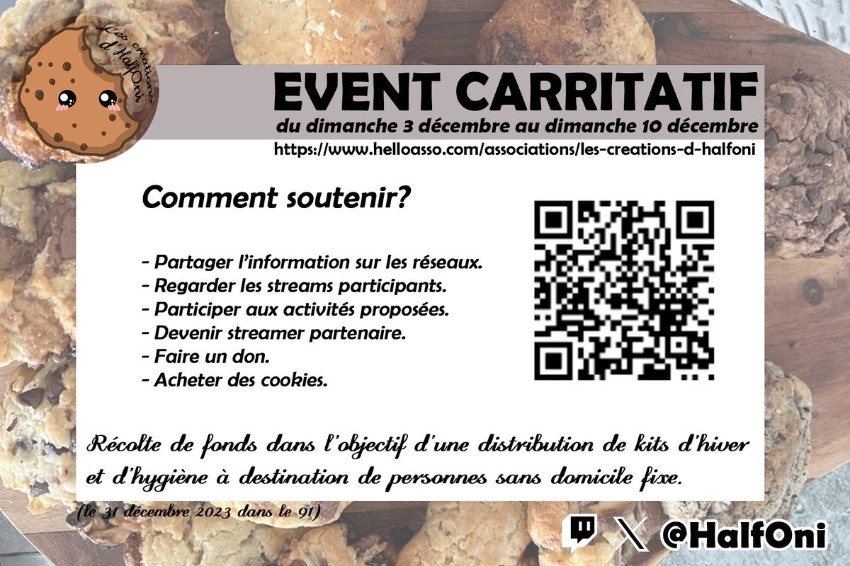 Shadow_435's tweet photo. Vous vous souvenez de l'event caritatif de l'année passée, organisé par @HalfOni et avec des visuels de cookies ? 
Je participe aussi cette année, ce sera sur une semaine (4 au 10 décembre, mais je liverai que quand je pourrais ) donc hésitez pas à passer donner de la force ! 💪 https://t.co/ZvfyGwigZW