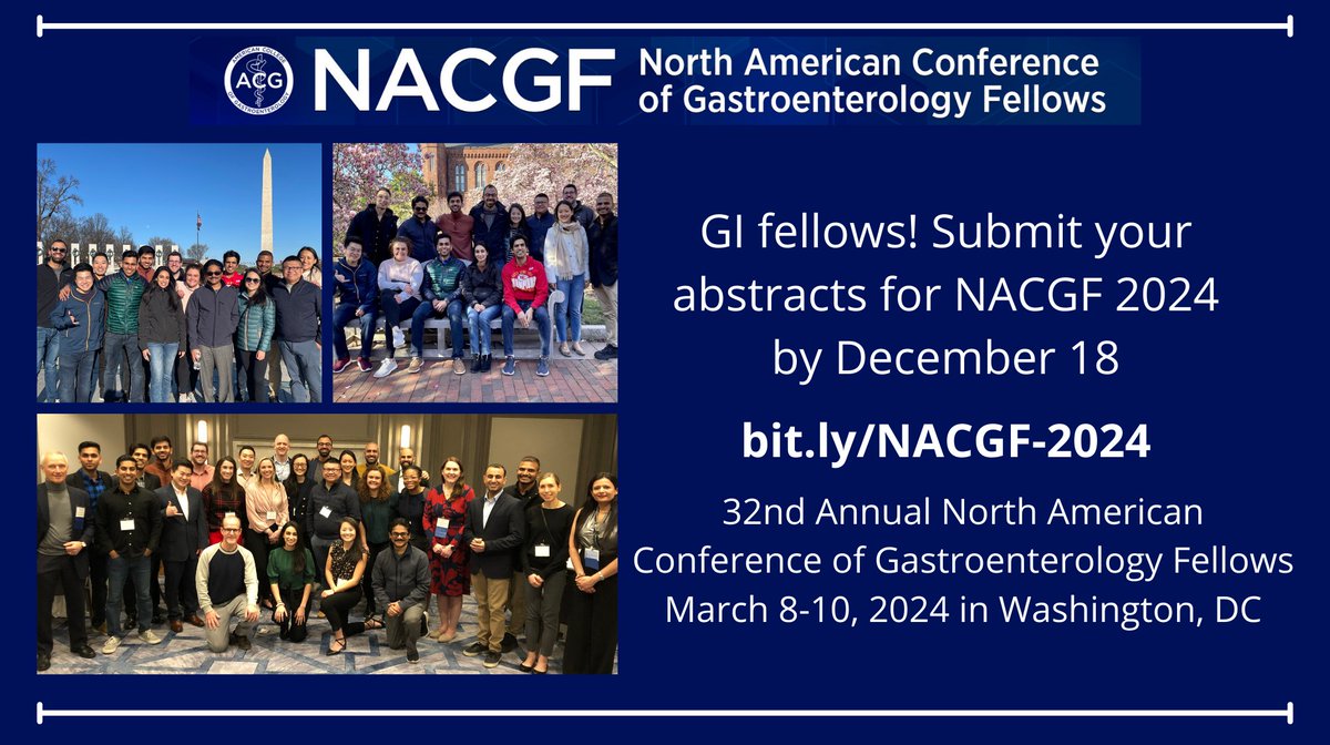 🚨 Attn #GIfellows: Submit your abstracts for the North American Conference of Gastroenterology Fellows! Opportunity to gain presentation experience & feedback from GI experts in a less pressured environment Submit to #NACGF by Monday, December 18 ➡️ bit.ly/NACGF-2024