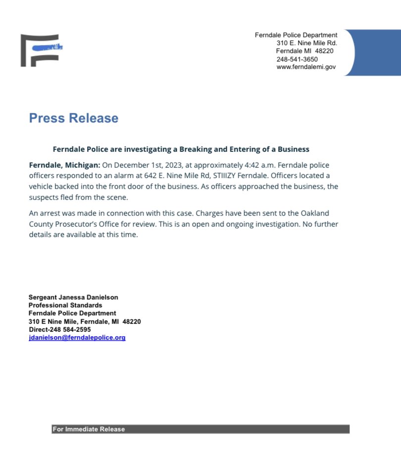 Information regarding the B&amp;E that occurred this morning: