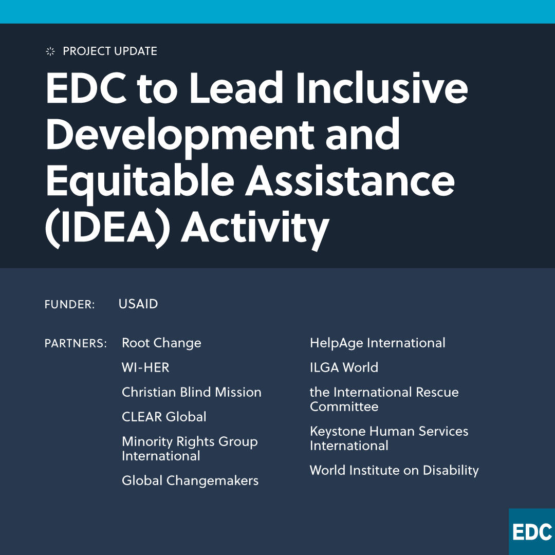 EDCtweets's tweet photo. EDC is honored to work with a talented and diverse consortium of partners to promote inclusive development and localization around the globe where USAID works. Learn more about the Inclusive Development and Equitable Assistance (IDEA) activity: https://t.co/isJh9c1xGQ https://t.co/aqdzUlRwmx