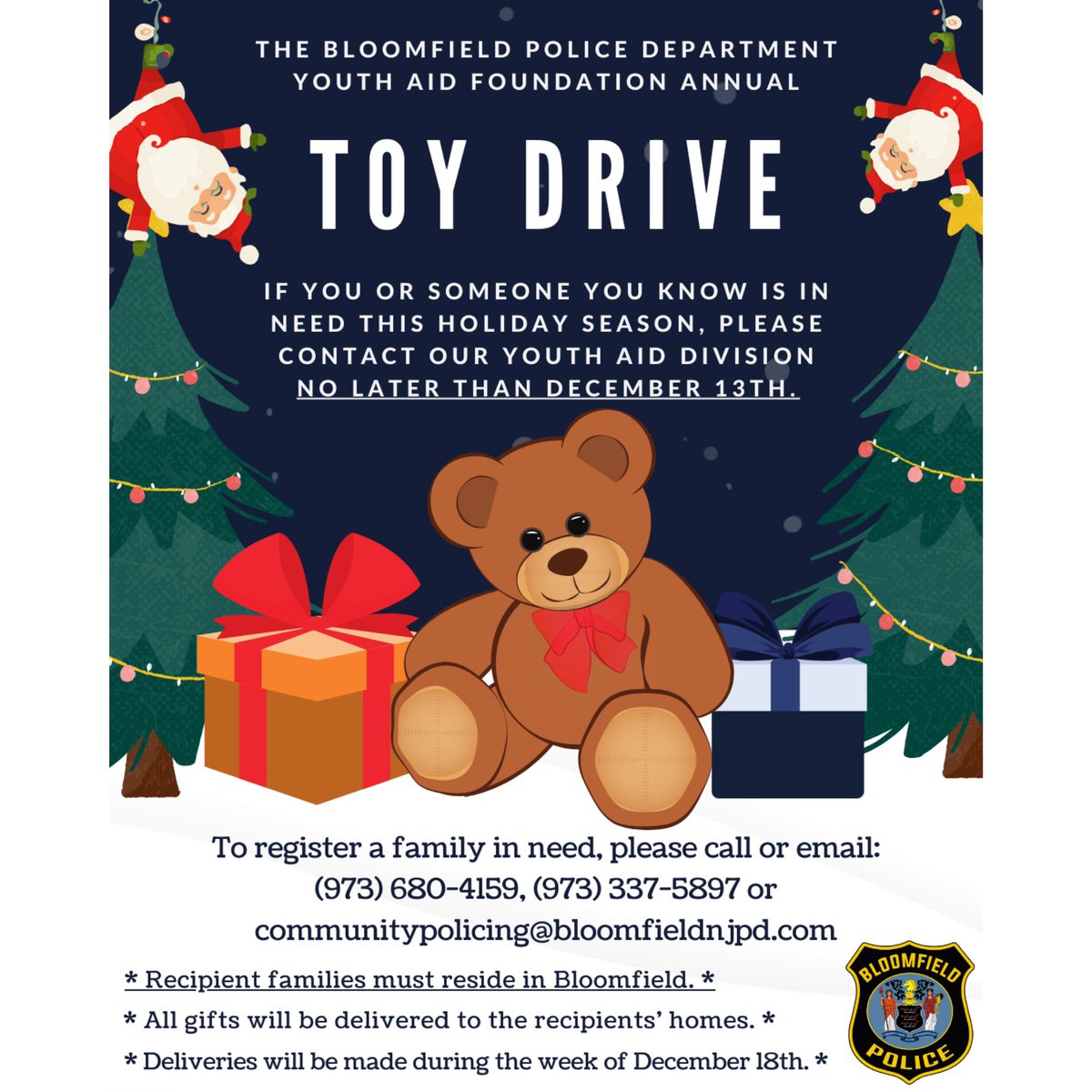 BloomfieldNJPD's tweet photo. Thank you to the students and staff of Bloomfield College of Montclair State University for organizing a toy collection event to support our Toy Drive. There’s still time to donate and/or register. For info, please contact us at communitypolicing@bloomfieldnjpd.com https://t.co/VwuGfnxkKS