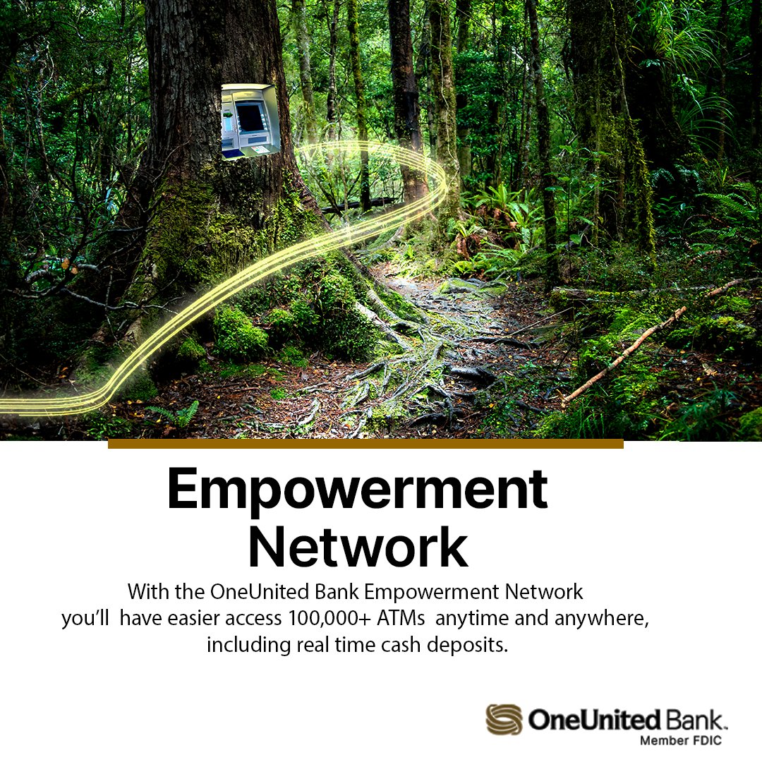 oneunited's tweet photo. Yes that’s right, OneUnited Bank has LEVELED UP! 📈🔥 With the Empowerment Network, we’ve expanded our ATM network to over 100,000 surcharge-free ATMs! Ready to #JoinMovement and move your money like never before? Apply today. 🙌🏾🤩 https://t.co/RDlmkTbbpM