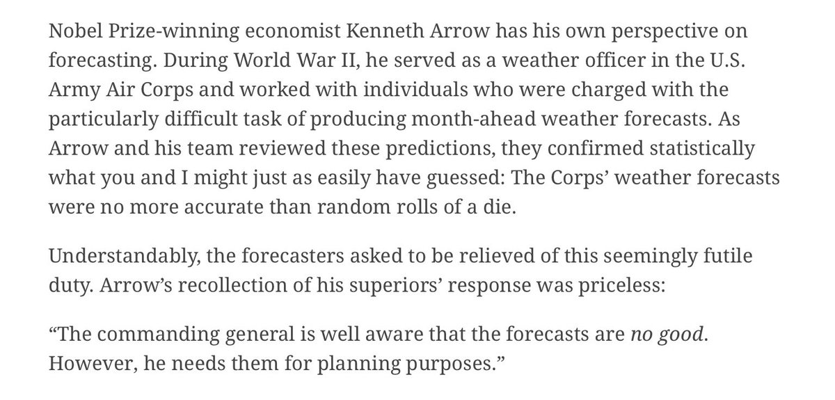 Life in big organizations:
"The commanding general is well aware that the forecasts are no good. However, he needs them for planning purposes."