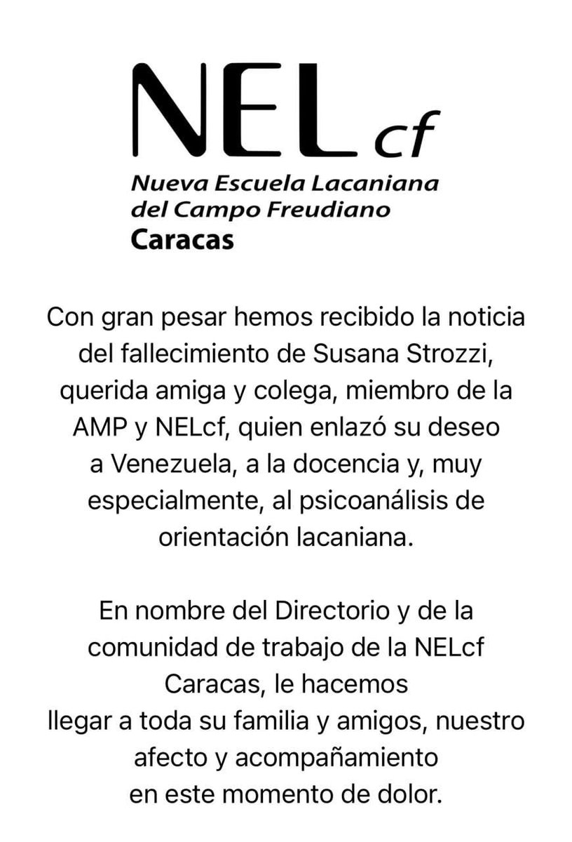 NelcfCaracas's tweet photo. Condolencia por nuestra querida colega Susana Strozzi https://t.co/oy8mxWqAYv