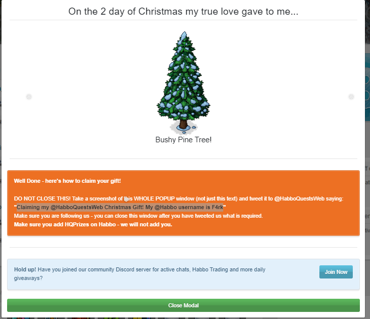 F4rk2's tweet photo. @HabboQuestsWeb Claiming my @HabboQuestsWeb Christmas Gift! My @Habbo username is F4rk https://t.co/o72rNETX3f