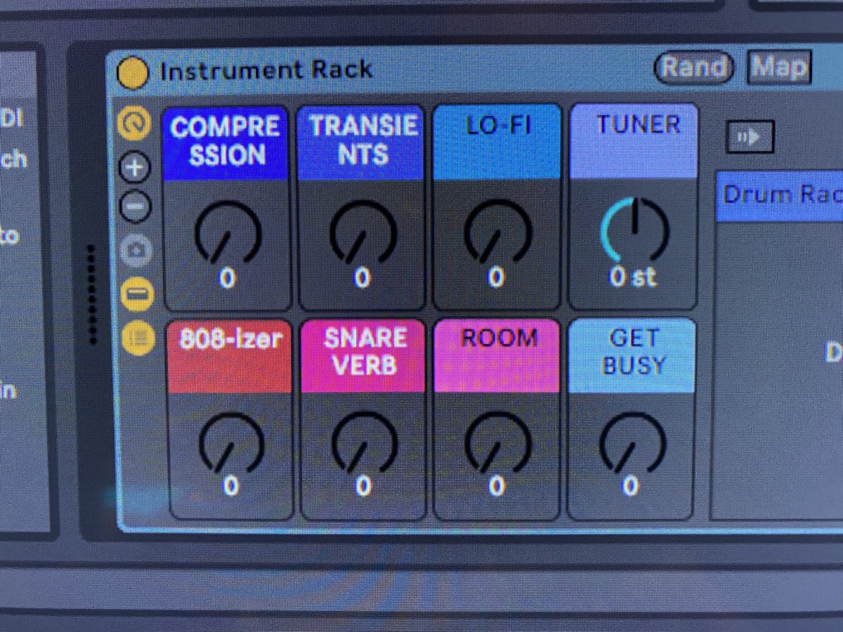 InrMotionMusic's tweet image. I made this custom drum rack for #abletonlive using some #samples from my upcoming “AKAI KIT” #samplepack and will be making it available as a free download soon. The idea behind the rack is to help you get great drum tones with just a few dials.
