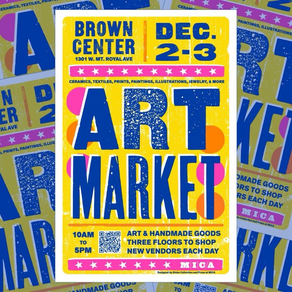mica's tweet photo. #MICAArtMarket takes place this Saturday and Sunday from 10 a.m. to 5 p.m. in Brown Center. Hundreds of unique items will be available for purchase. See you there! Full details: https://t.co/IRX6ayE0hk #MICAmade https://t.co/m4UvHaev2p