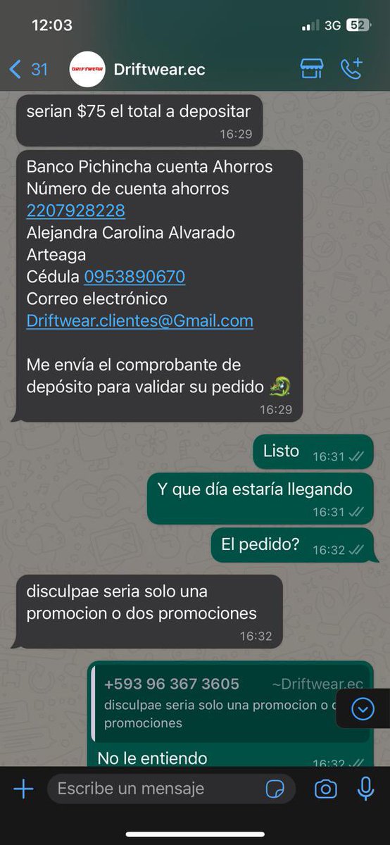 Hago este hilo para que no caigan más personas en esta estafa de esta página de camisetas en Guayaquil “driftwear.ec”  tengan mucho cuidado.
