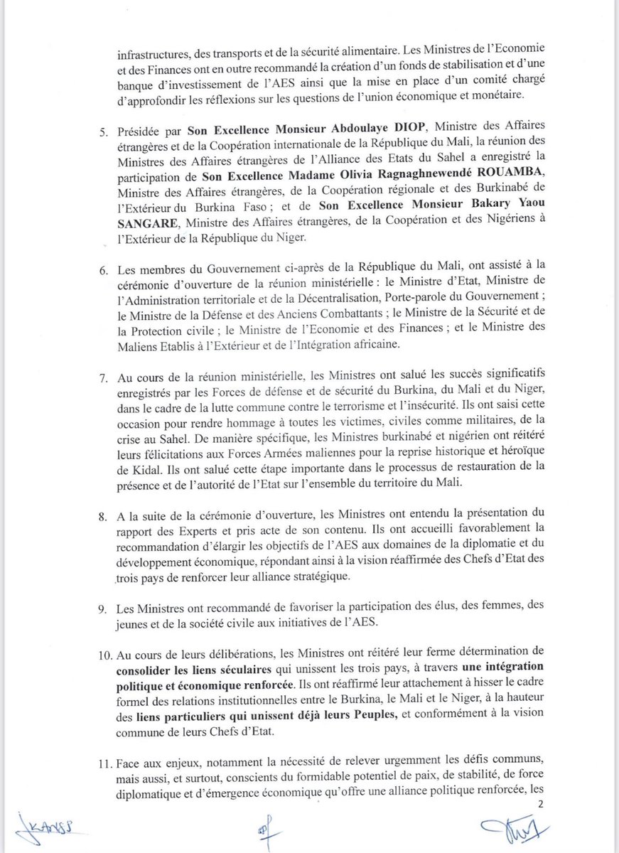 AzizMaigaNMP's tweet photo. Mali 🇲🇱: Déclaration issue de la première réunion des Ministres des Affaires étrangères de l’Alliance des Etats du Sahel, tenue les 30 novembre et 1er décembre 2023 à Bamako. @AzizMaigaNMP https://t.co/OefAm5dy1h