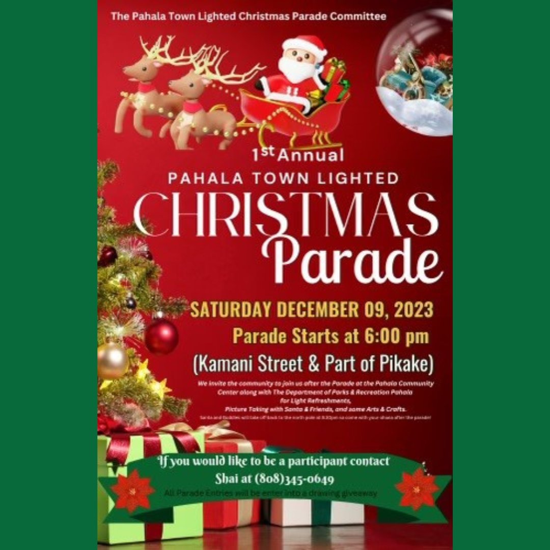 HiCountyCouncil's tweet photo. Pahala Town will be having their 1st Annual Lighted Christmas Parade on Sat., 12/9/23. Special ceremony begins at 4 P.M. and parade kicks off at 6 P.M. Staging area located across street from the Pahala Plantation Managerʻs Hale. Please go support and join the community of Kaʻū. https://t.co/FUvx8was4r