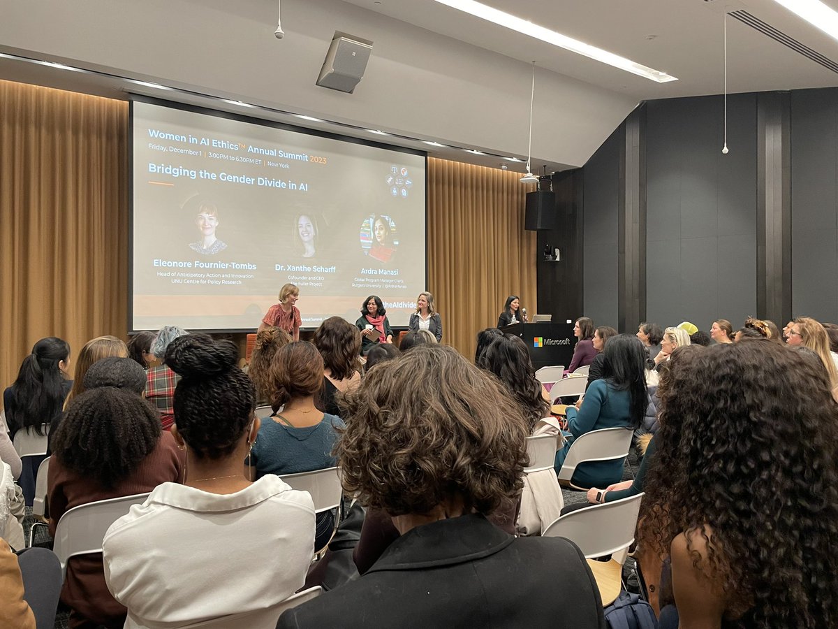 ITUatUNHQ's tweet photo. A room full of inspiring women in #AI at @WomeninAIEthics Annual Summit 2023. Great session on how to bridge the gender divide in #AI moderated by @eleonoreft of @UNUCPR Thanks to Mia Dand from @lh3com for bringing us all together! #ClosetheAIdivide https://t.co/AwA7yXZYqi