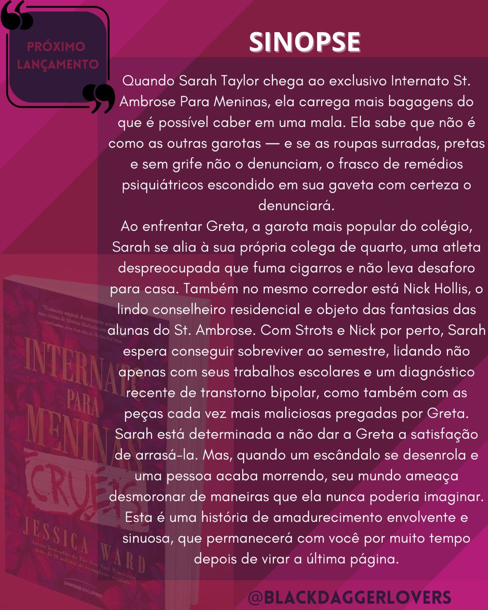 BDaggerLovers's tweet photo. 👄 | INTERNATO PARA MENINAS CRUÉIS
Próximo lançamento de uma nova história de J.R.Ward como Jessica Ward!
👄 Lançamento para 15/12/23 pela @univdoslivros (link na bio)
#JessicaWard #JRWard #InternatoParaMeninasCrueis https://t.co/jWEC5ZGuXU